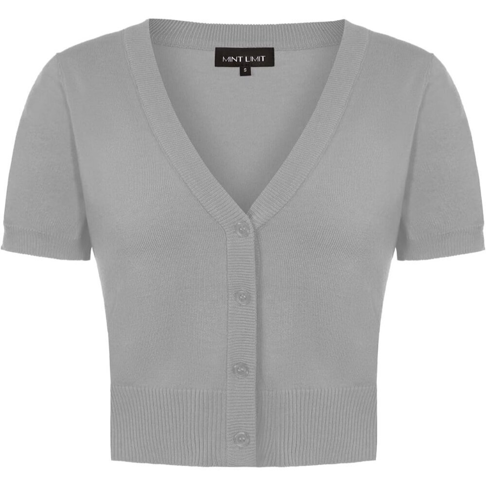 Women's Cropped Bolero Shrug Cardigan Light Grey Small Lightweight Knit